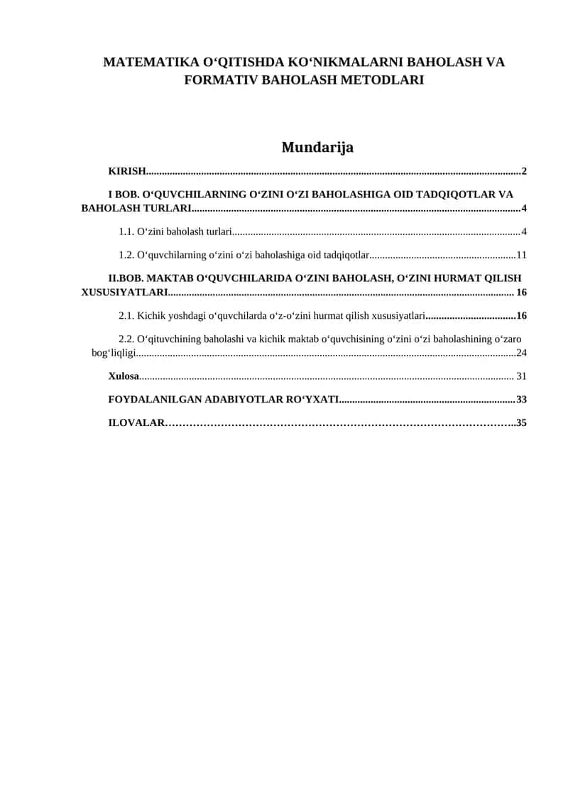 MATEMATIKA O‘QITISHDA KO‘NIKMALARNI BAHOLASH VA FORMATIV BAHOLASH METODLARI 1