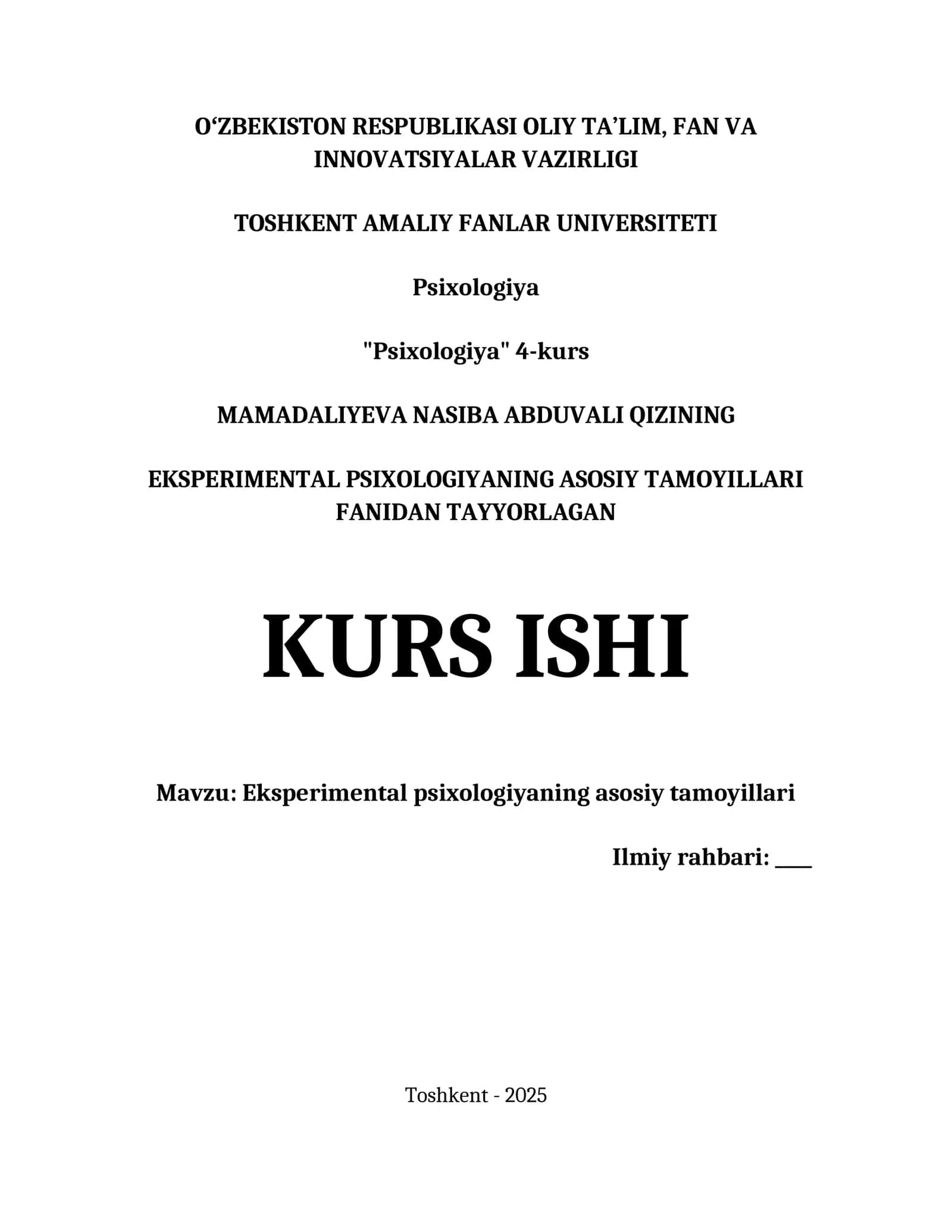 EKSPERIMENTAL PSIXOLOGIYANING ASOSIY TAMOYILLARI 1