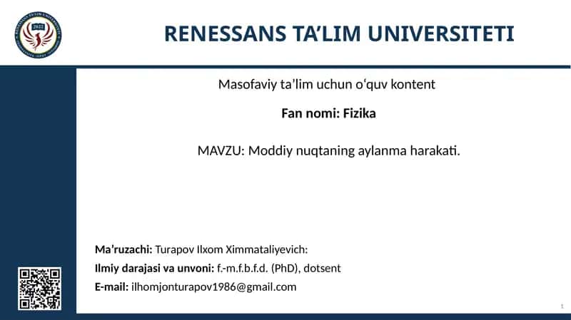 Masofaviy ta’lim uchun o‘quv kontent - Fizika 1