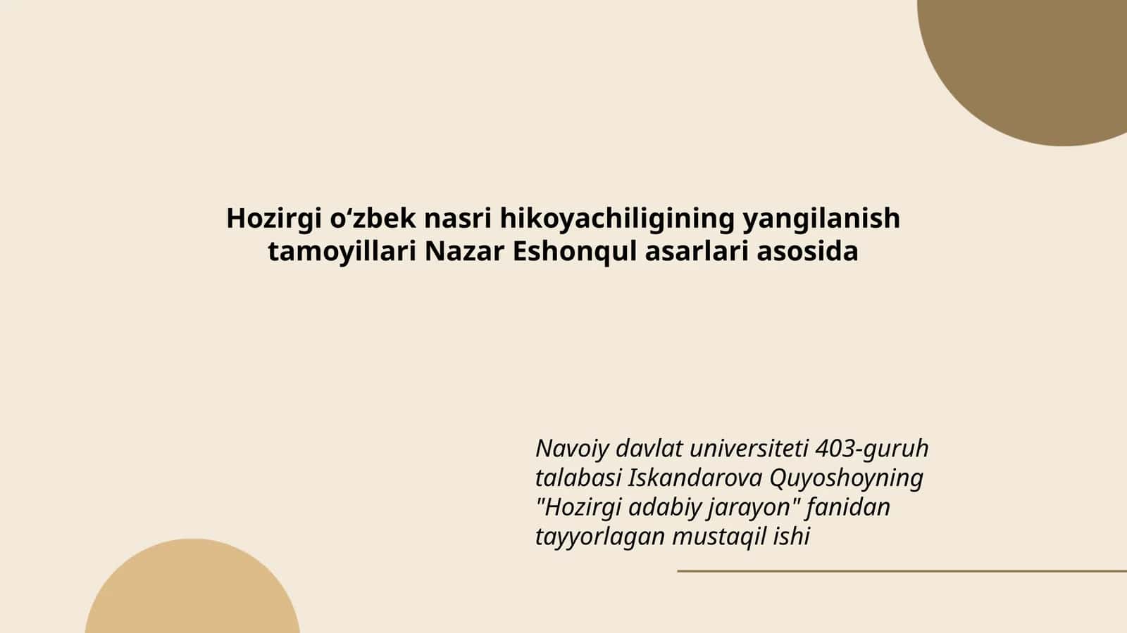 Hozirgi o‘zbek nasri hikoyachiligining yangilanish tamoyillari 1