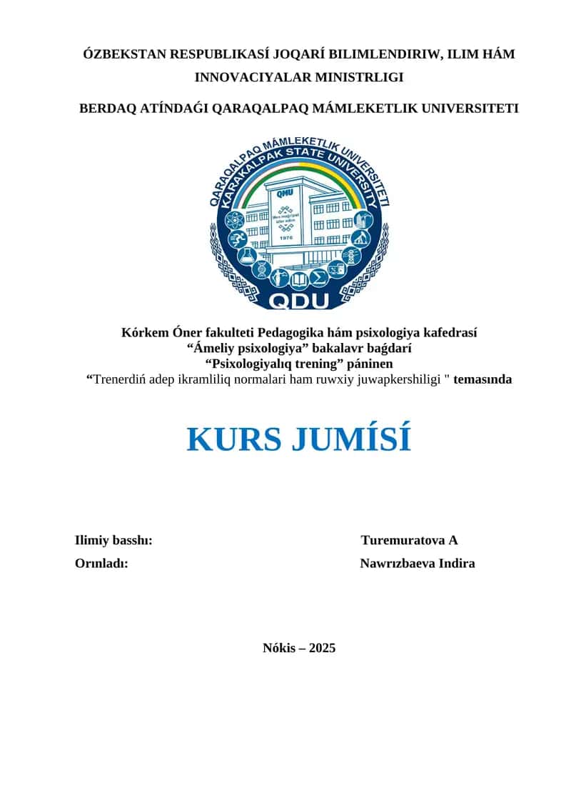 Trenerdiń adep ikramliliq normalari ham ruwxiy juwapkershiligi 1