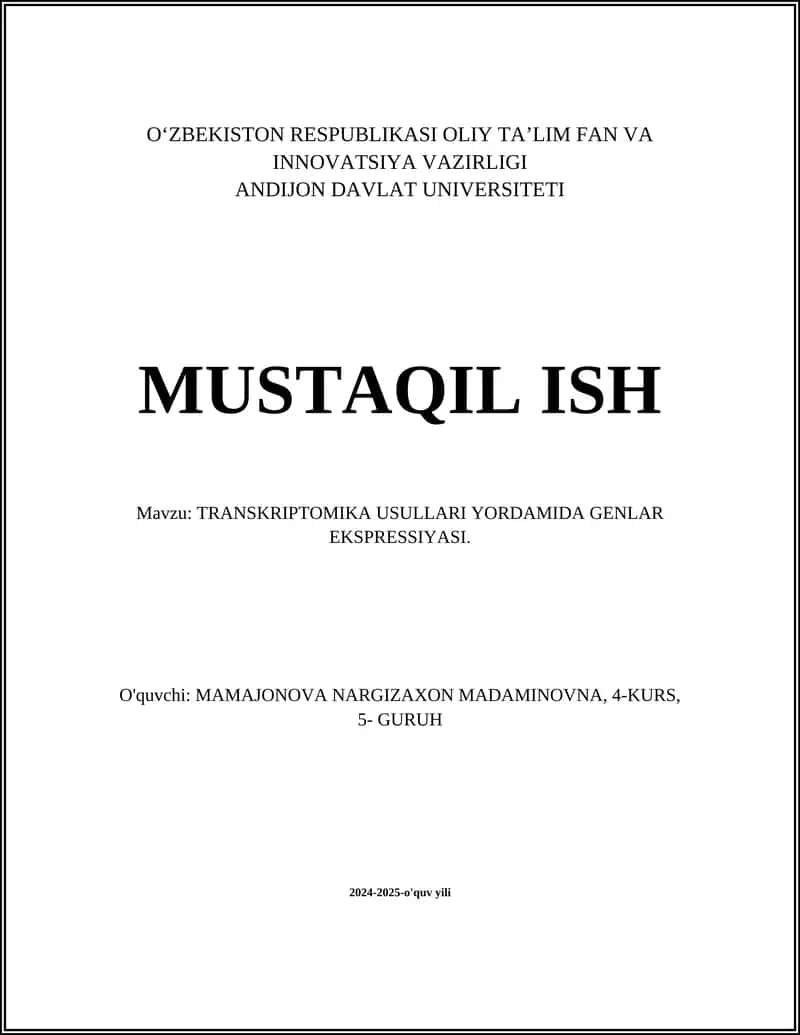 TRANSKRIPTOMIKA USULLARI YORDAMIDA GENLAR EKSPRESSIYASI. 1