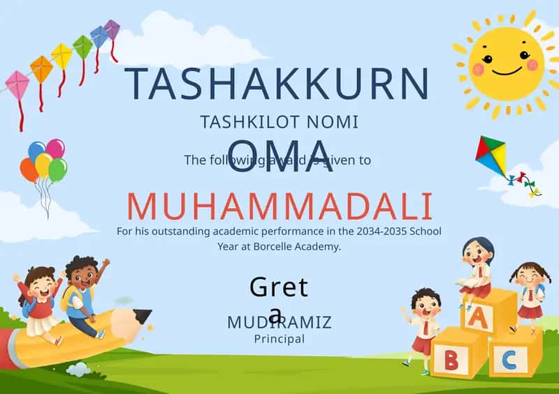 Tashakkurnoma shablon tayyori andoza 1