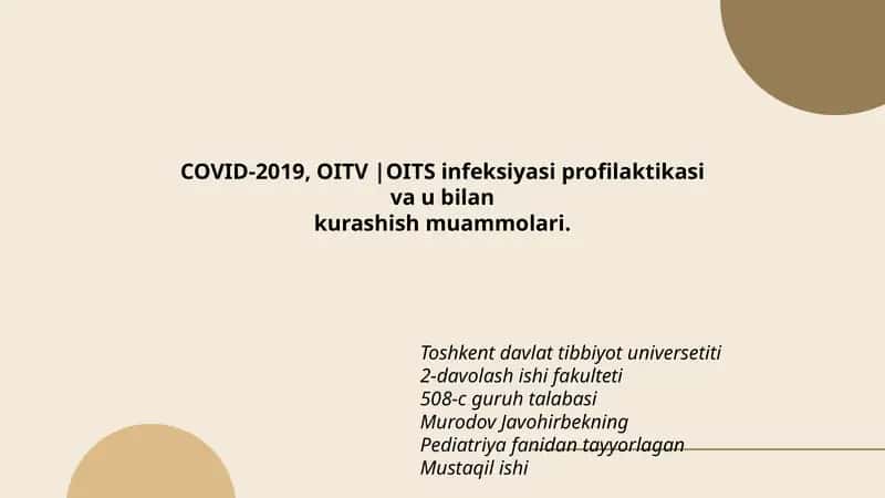 COVID-2019, OITV | OITS infeksiyasi profilaktikasi va u bilan 1