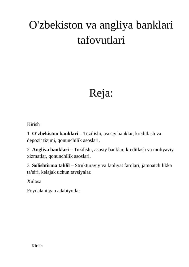 O'zbekiston va Angliya banklari tafovutlari 1