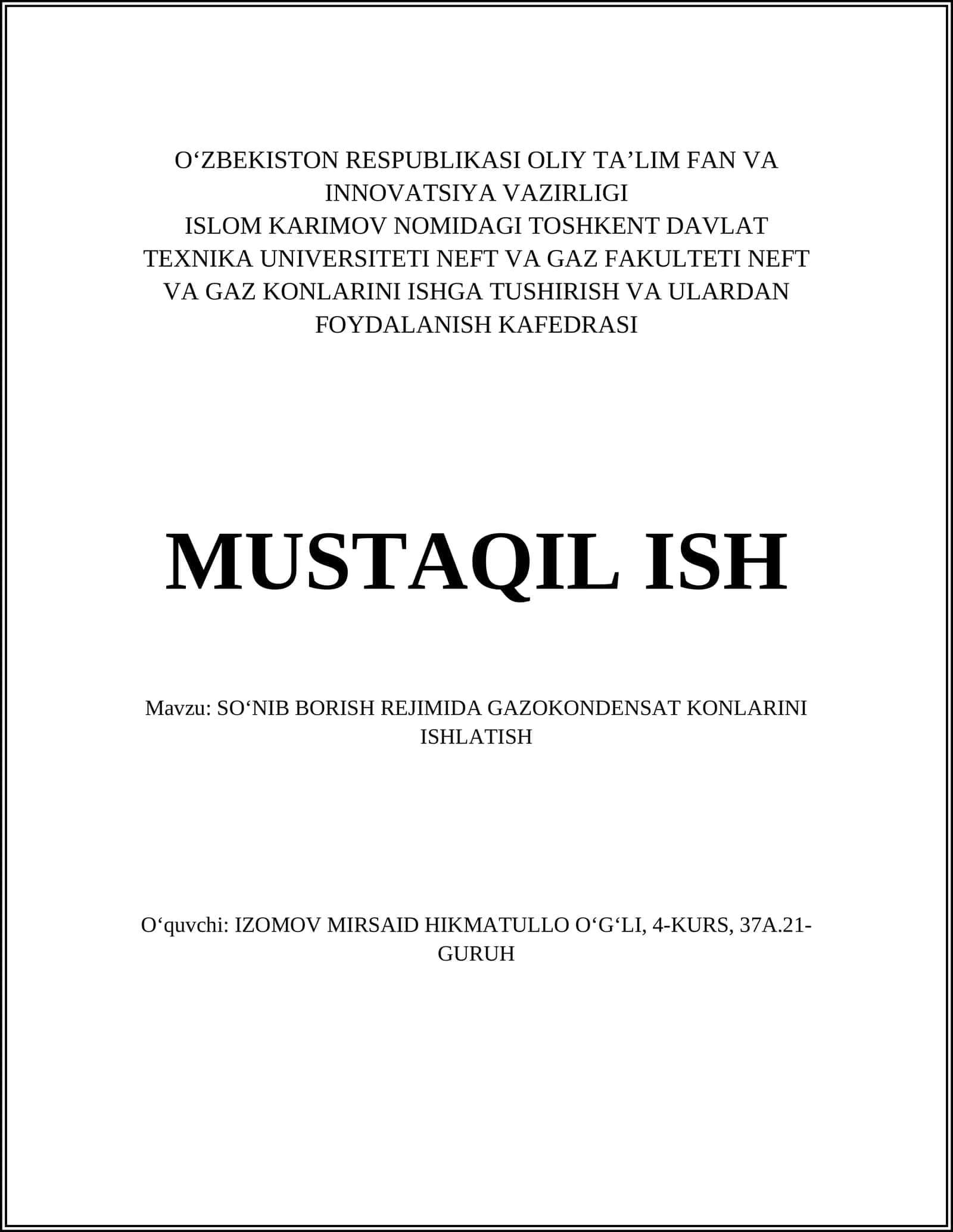 SOʻNIB BORISH REJIMIDA GAZOKONDENSAT KONLARINI ISHLATISH 1