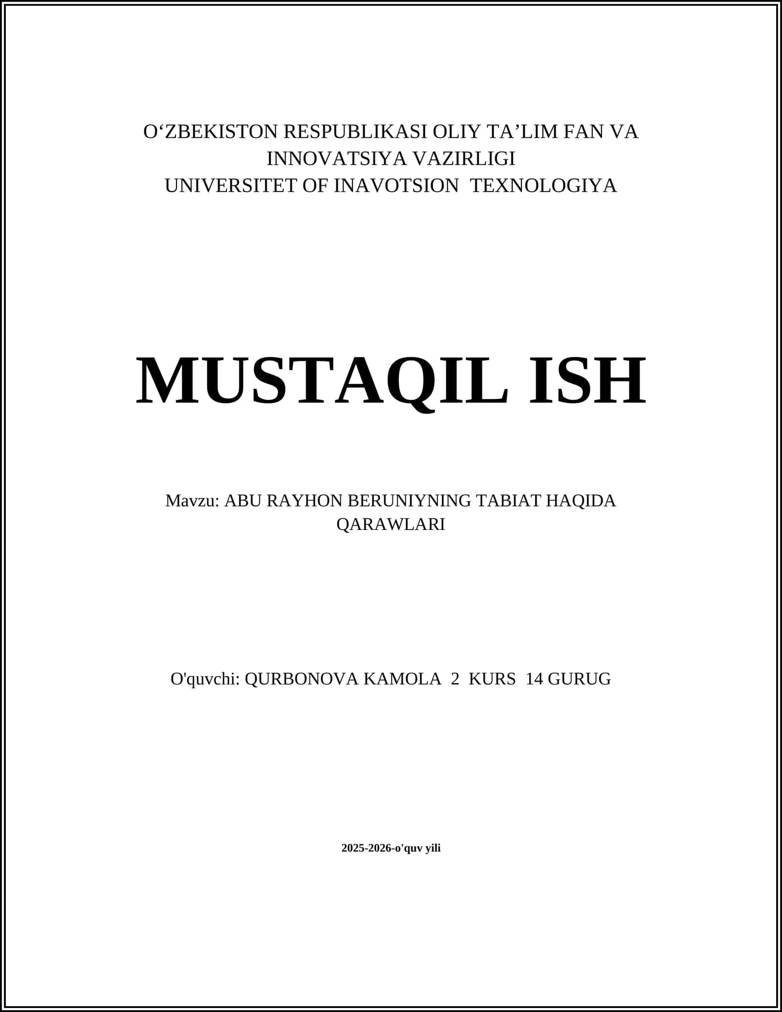 ABU RAYHON BERUNIYNING TABIAT HAQIDA QARAWLARI 1