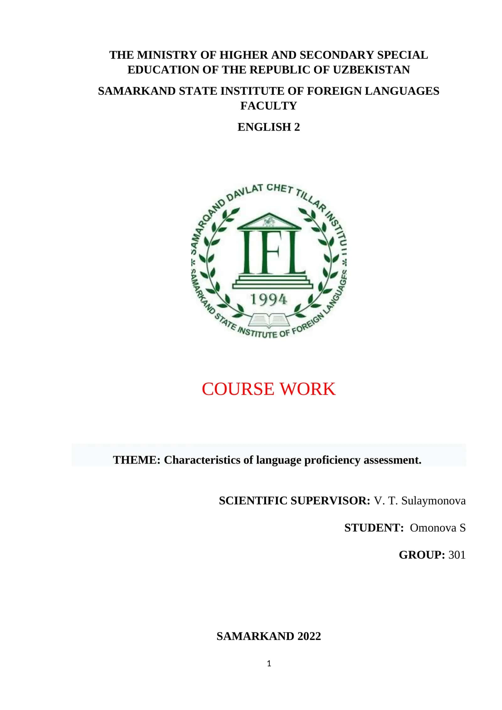 CHARACTERISTICS OF LANGUAGE PROFICIENCY ASSESSMENT 1