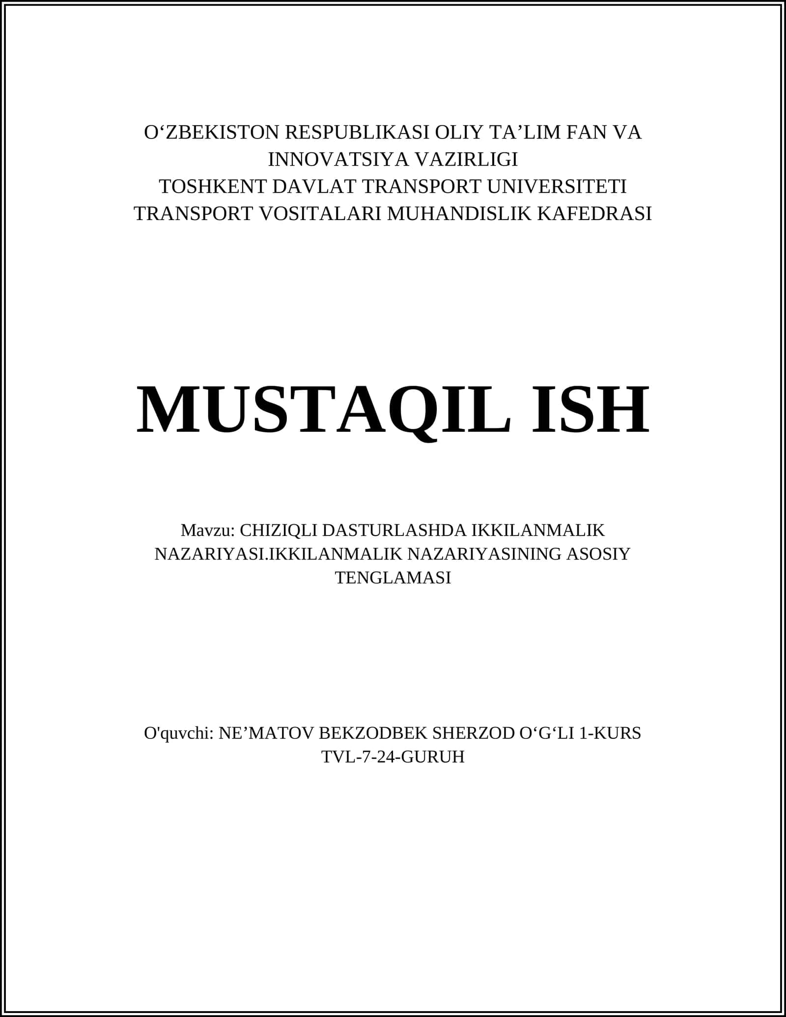 CHIZIQLI DASTURLASHDA IKKILANMALIK NAZARIYASI.IKKILANMALIK NAZARIYASINING ASOSIY TENGLAMASI 1