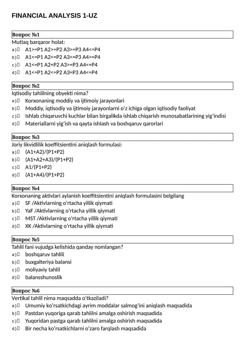 FINANCIAL ANALYSIS 1-UZ 1