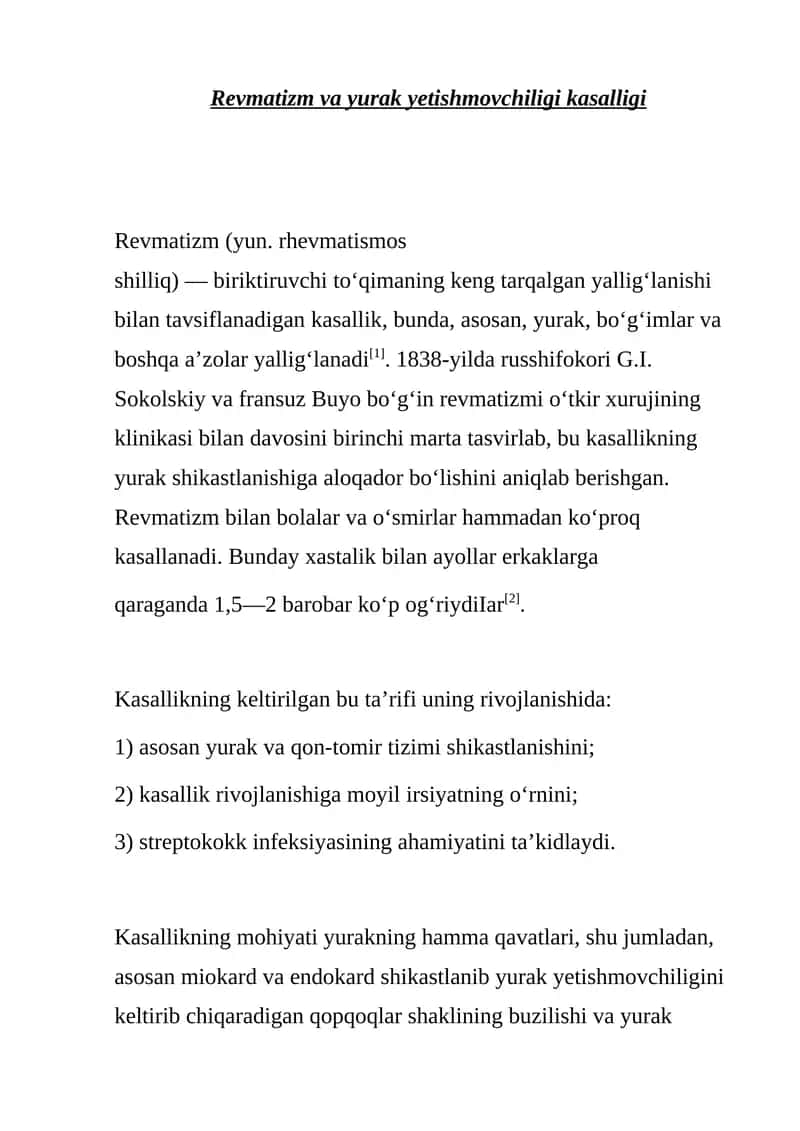 Revmatizm va yurak yetishmovchiligi kasalligi 1