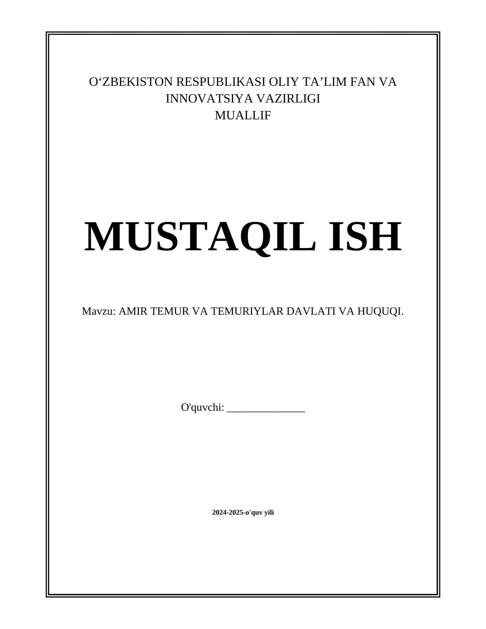 AMIR TEMUR VA TEMURIYLAR DAVLATI VA HUQUQI. 1