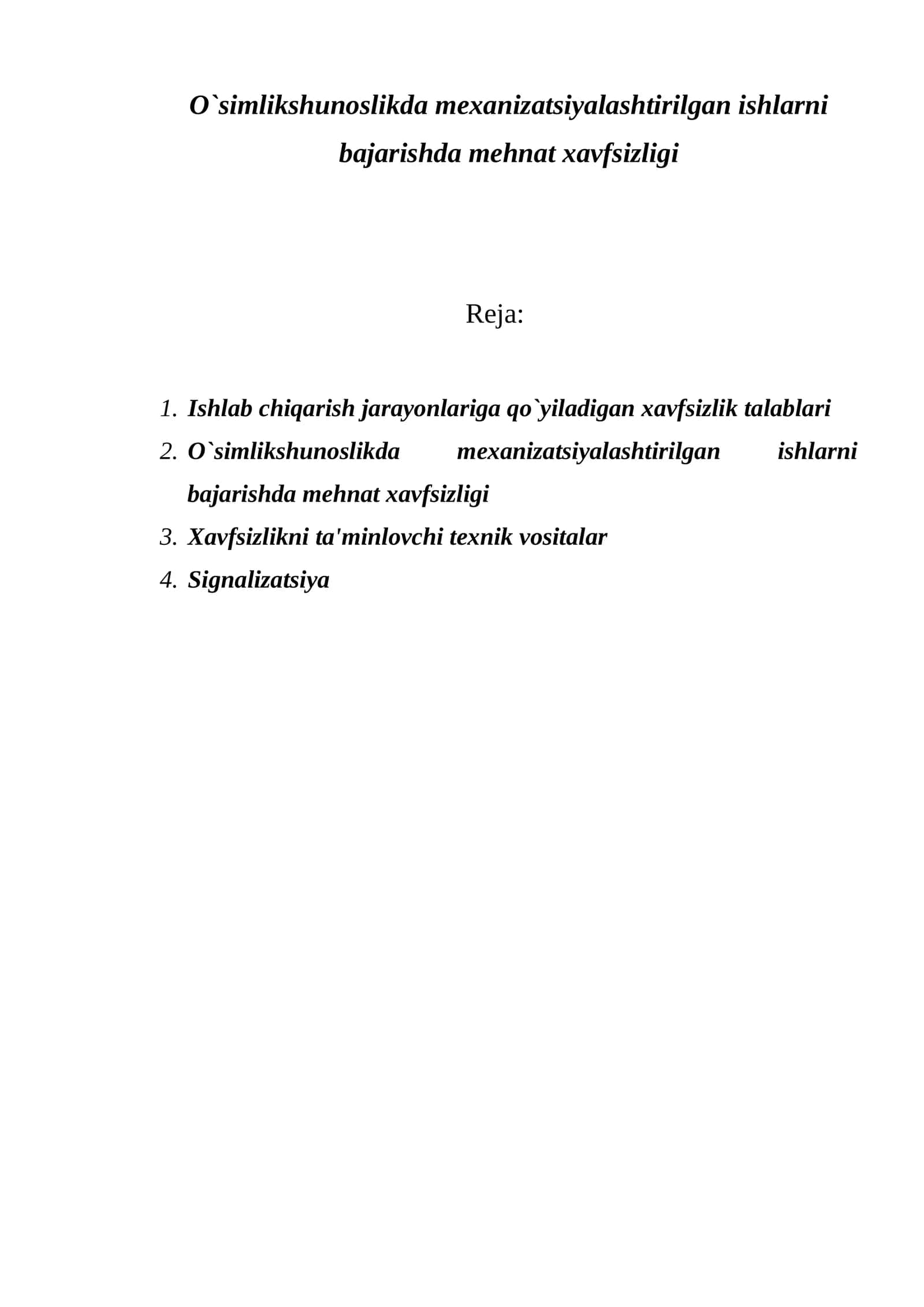 O`simlikshunoslikda mеxanizatsiyalashtirilgan ishlarni bajarishda mеhnat xavfsizligi 1