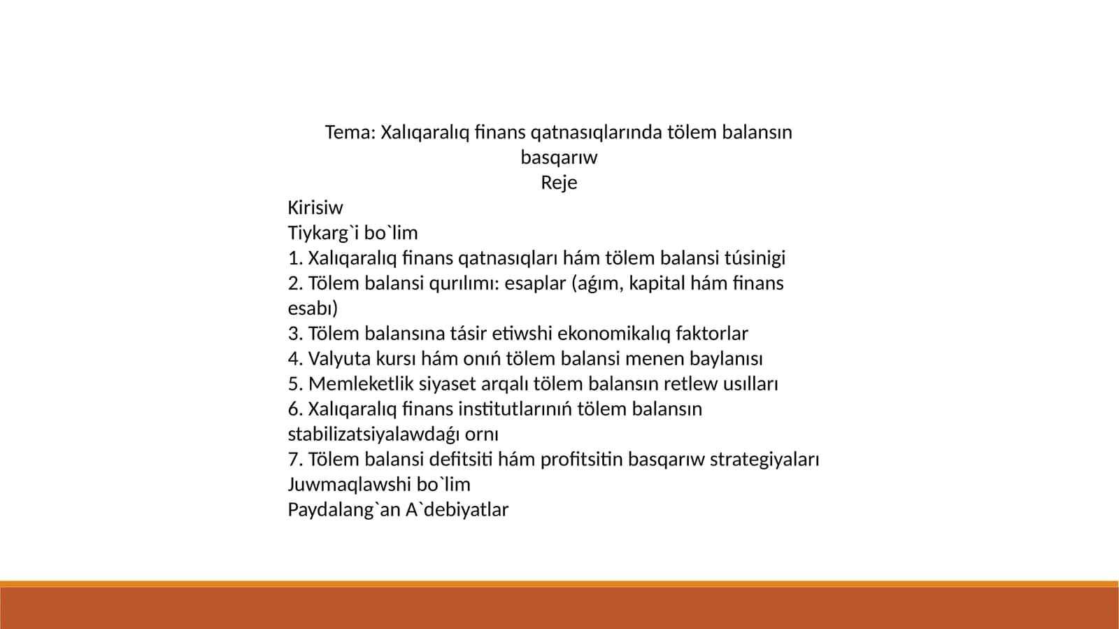 Xalıqaralıq finans qatnasıqlarında tölem balansın basqarıw 1