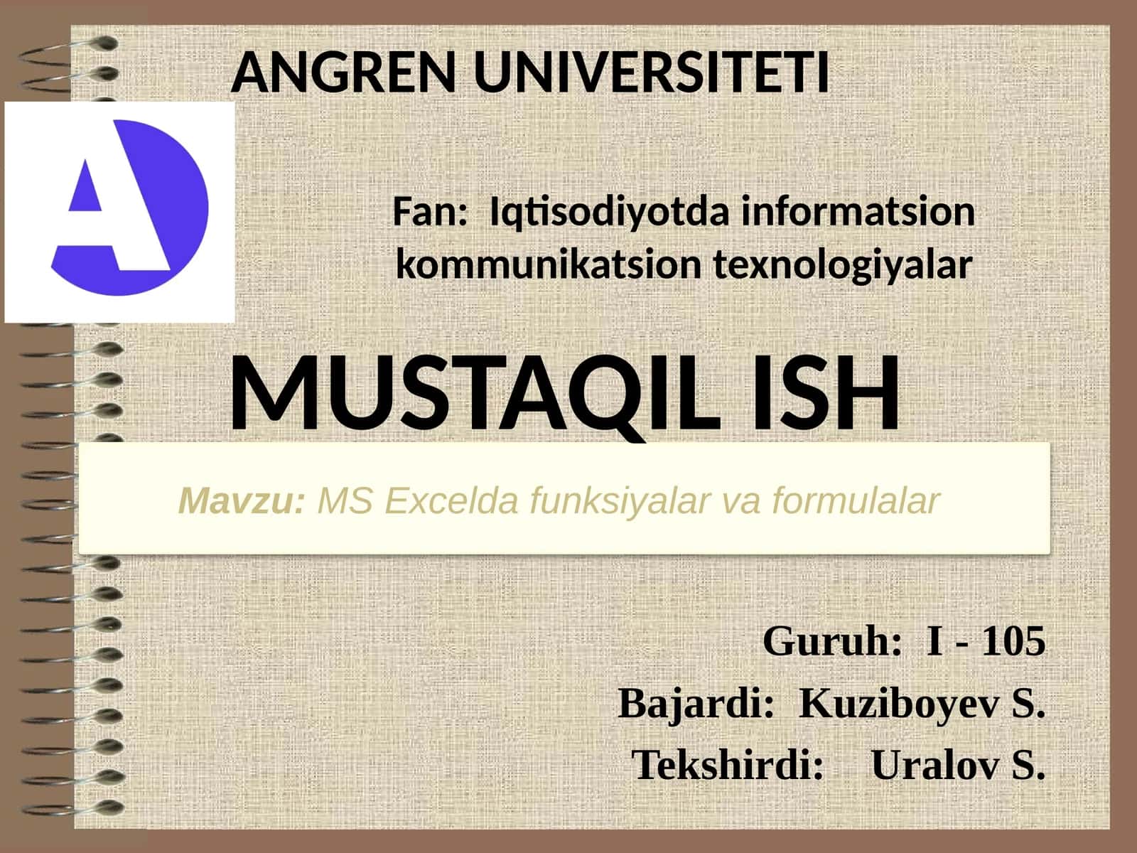 MS Excel da funksiyalar va formulalar 1