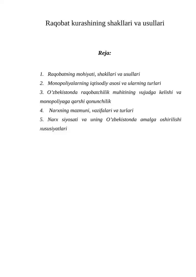 Raqobat kurashining shakllari va usullari