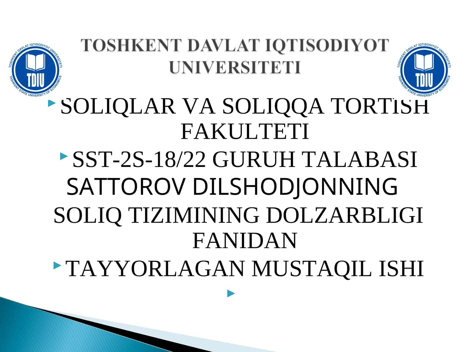 SOLIQLAR VA SOLIQQA TORTISH FAKULTETI 1
