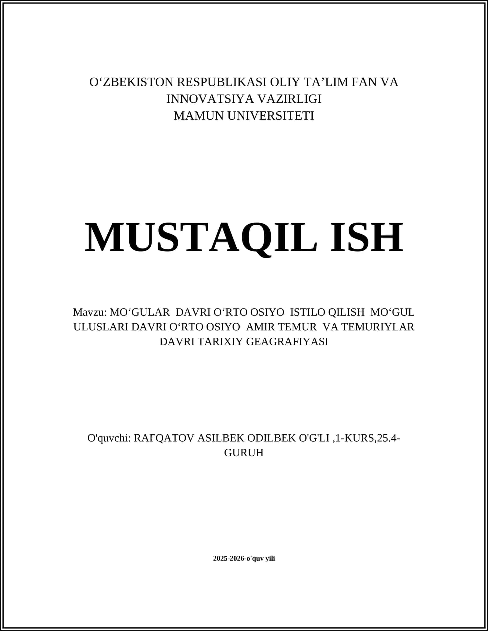 MOʻGULAR DAVRI OʻRTO OSIYO ISTILO QILISH MOʻGUL ULUSLARI DAVRI OʻRTO OSIYO AMIR TEMUR VA TEMURIYLAR DAVRI TARIXIY GEAGRAFIYASI 1