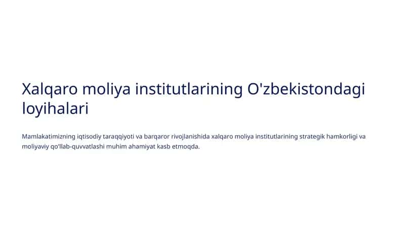 Xalqaro moliya institutlarining O'zbekistondagi loyihalari 1
