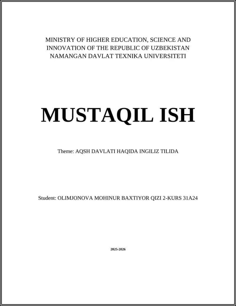 AQSH DAVLATI HAQIDA INGILIZ TILIDA 1