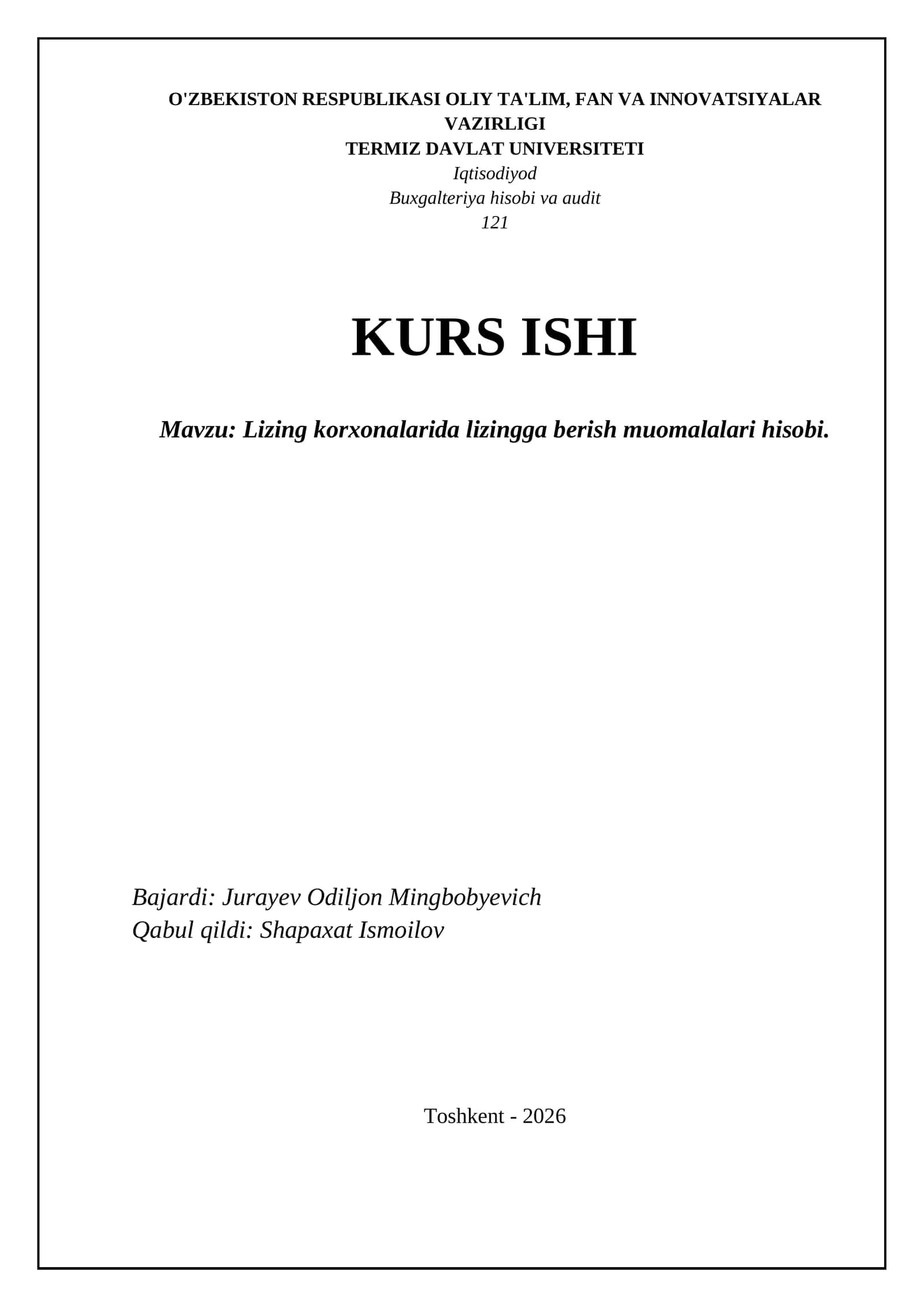 Lizing korxonalarida lizingga berish muomalalari hisobi 1