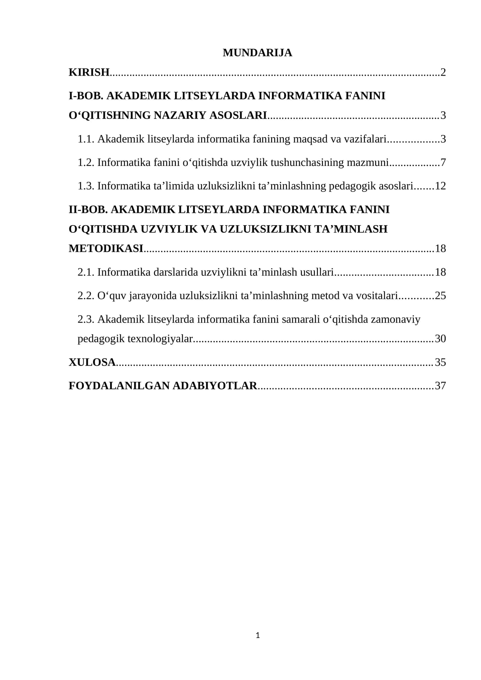 Akademik litseylarda Informatika fanini o'qitishda uzviylik va uzluksizlikni ta'minlash metodikasi. 1