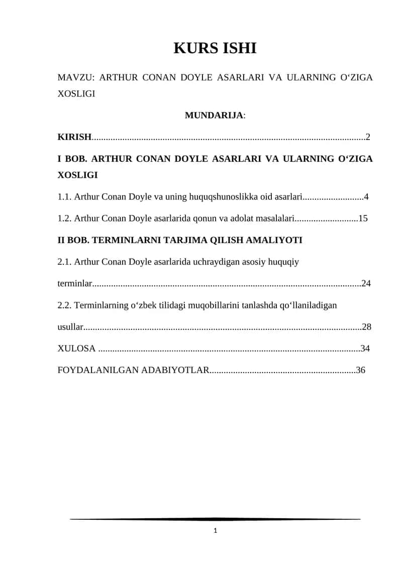 ARTHUR CONAN DOYLE ASARLARI VA ULARNING O‘ZIGA XOSLIGI 1