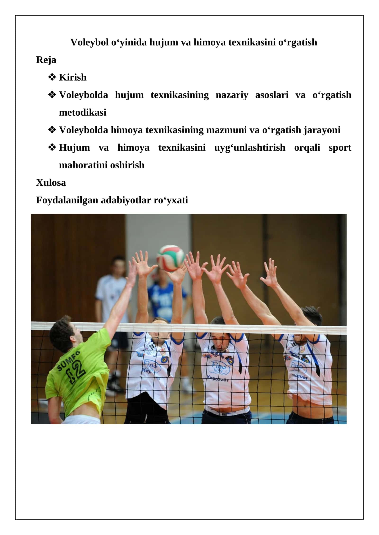Voleybolda Hujum va Himoya Texnikasini O'rgatish 1