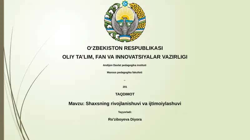Shaxsning rivojlanishuvi va ijtimoiylashuvi 1