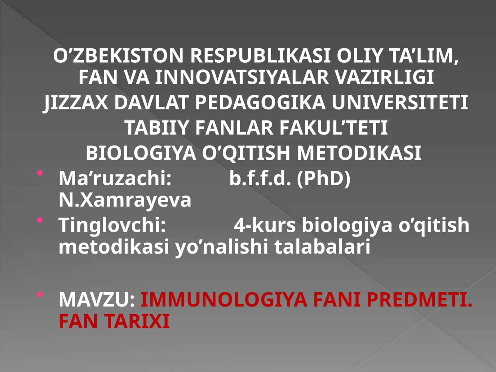 IMMUNOLOGIYA FANI PREDMETI. FAN TARIXI 1