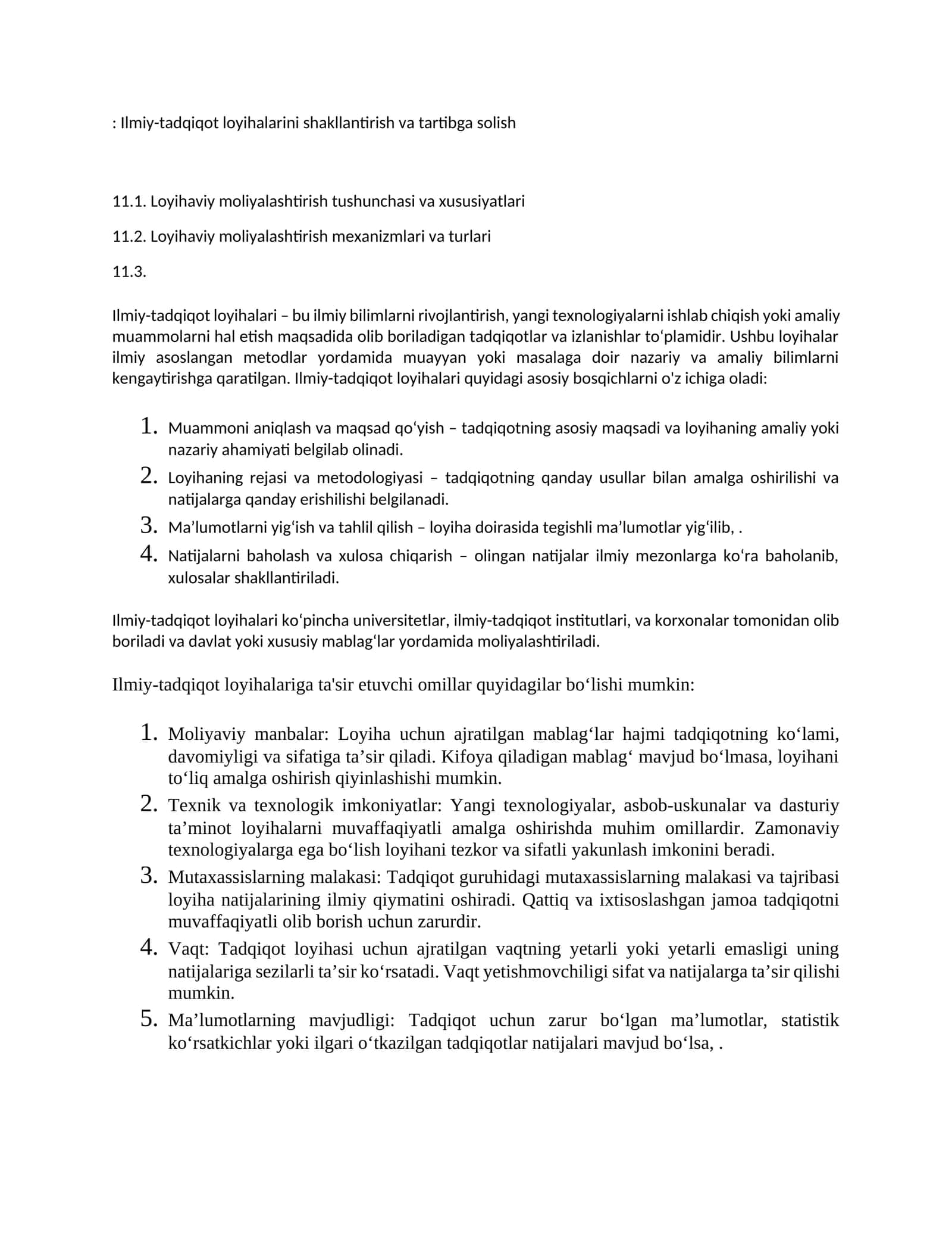 Ilmiy-tadqiqot loyihalarini shakllantirish va tartibga solish 1