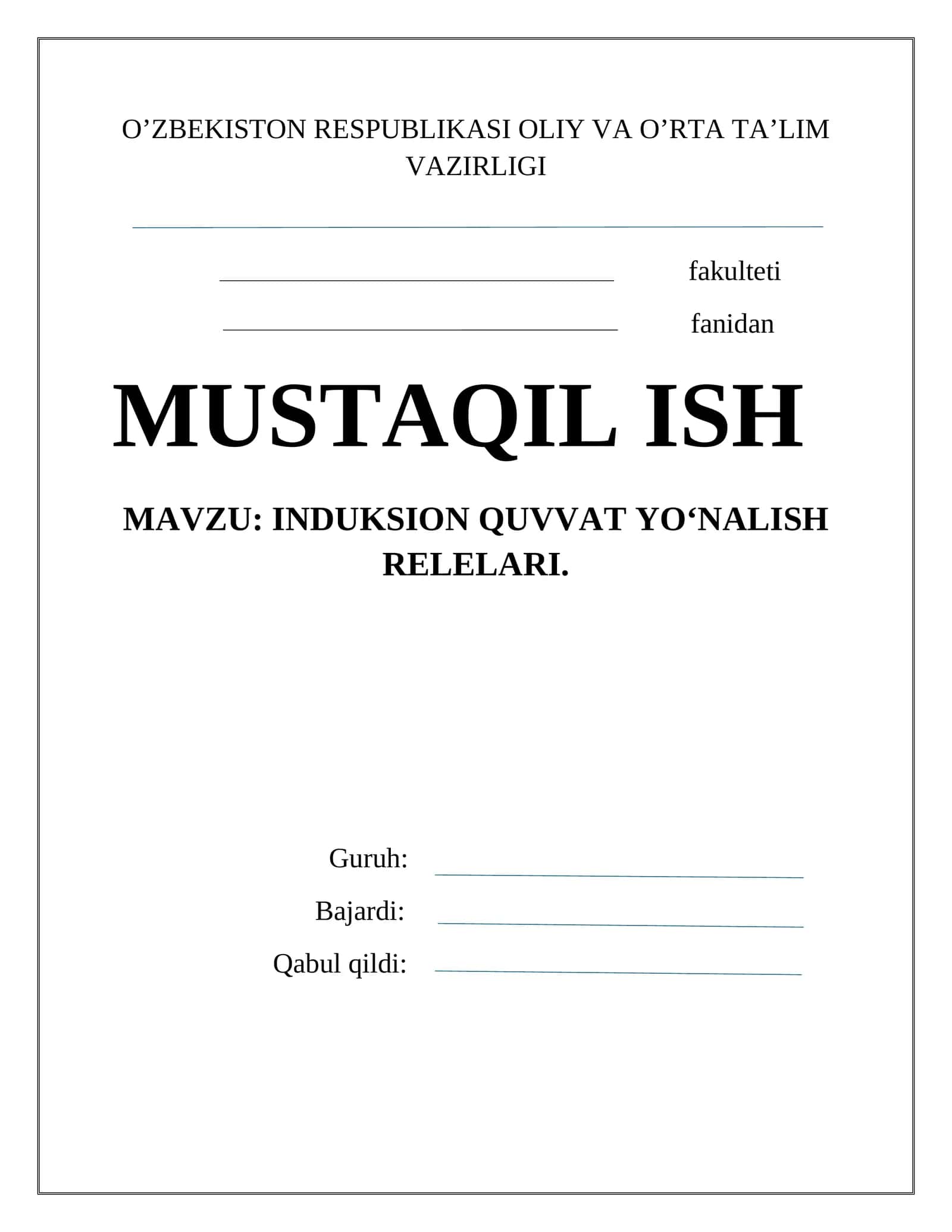 INDUKSION QUVVAT YO‘NALISH RELELARI 1