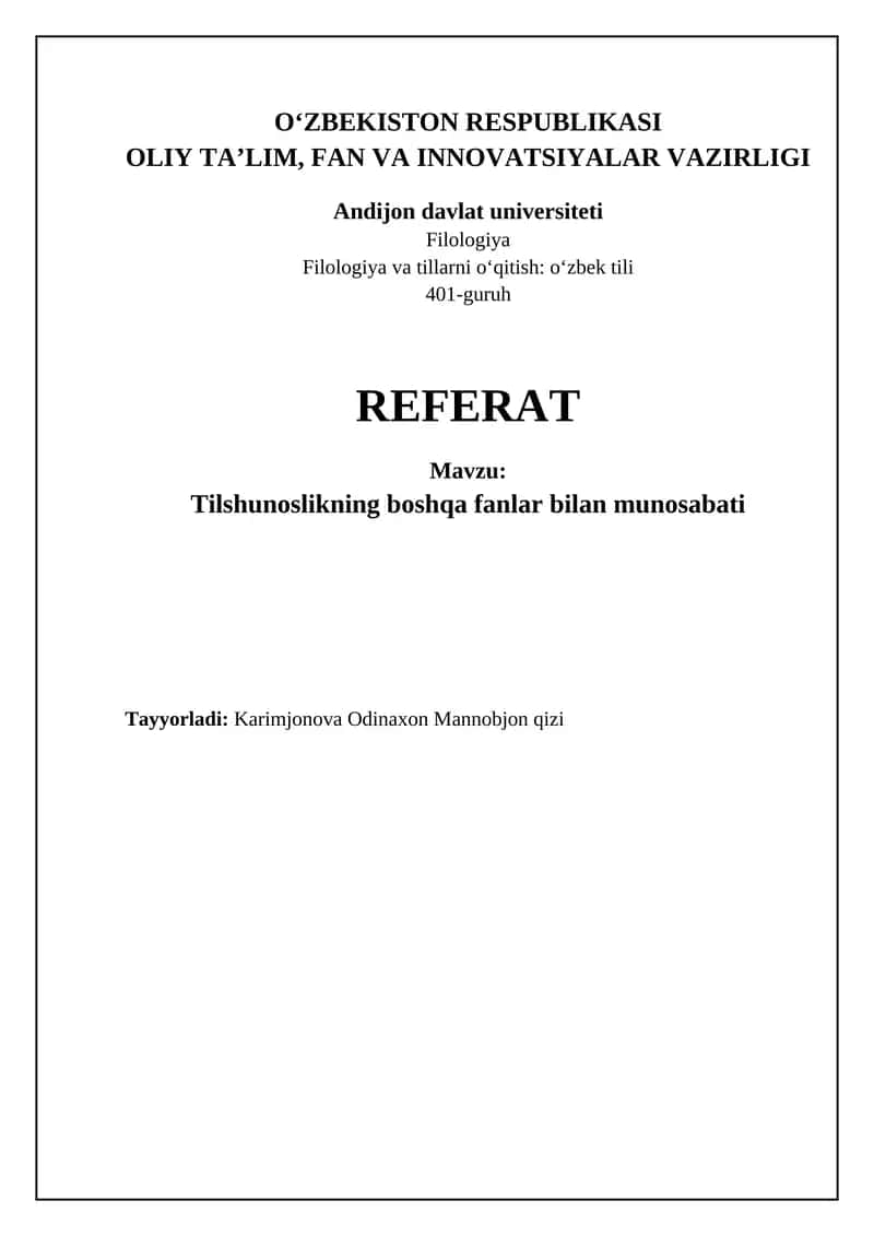 Tilshunoslikning boshqa fanlar bilan munosabati 1