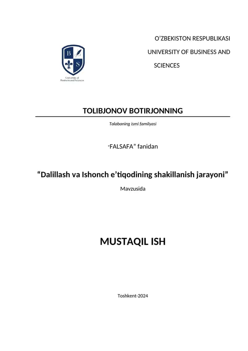 DALILLASH VA ISHONCH E’TİQODİNİNG ŞAKİLLANİSH JARAYONİ 1