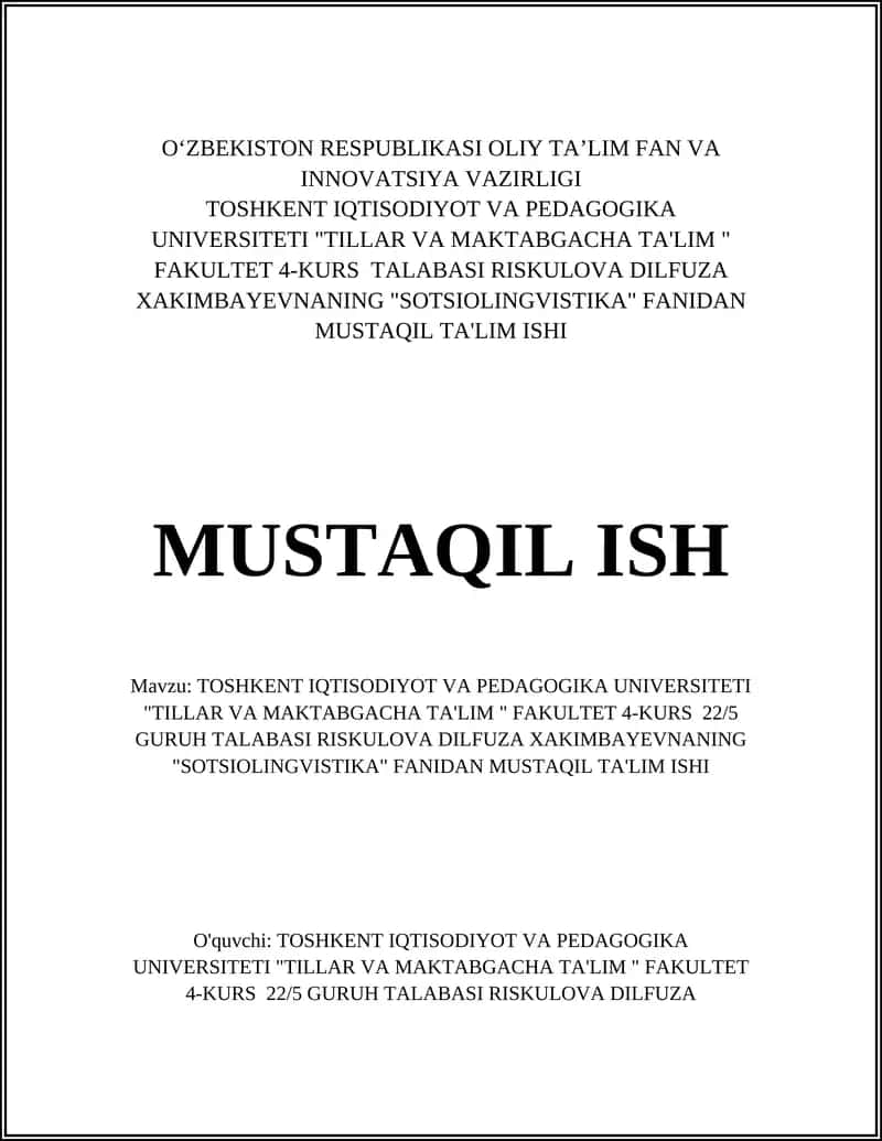 Sotisolingvistika faniga doir mustaqil ta'lim ishi 1
