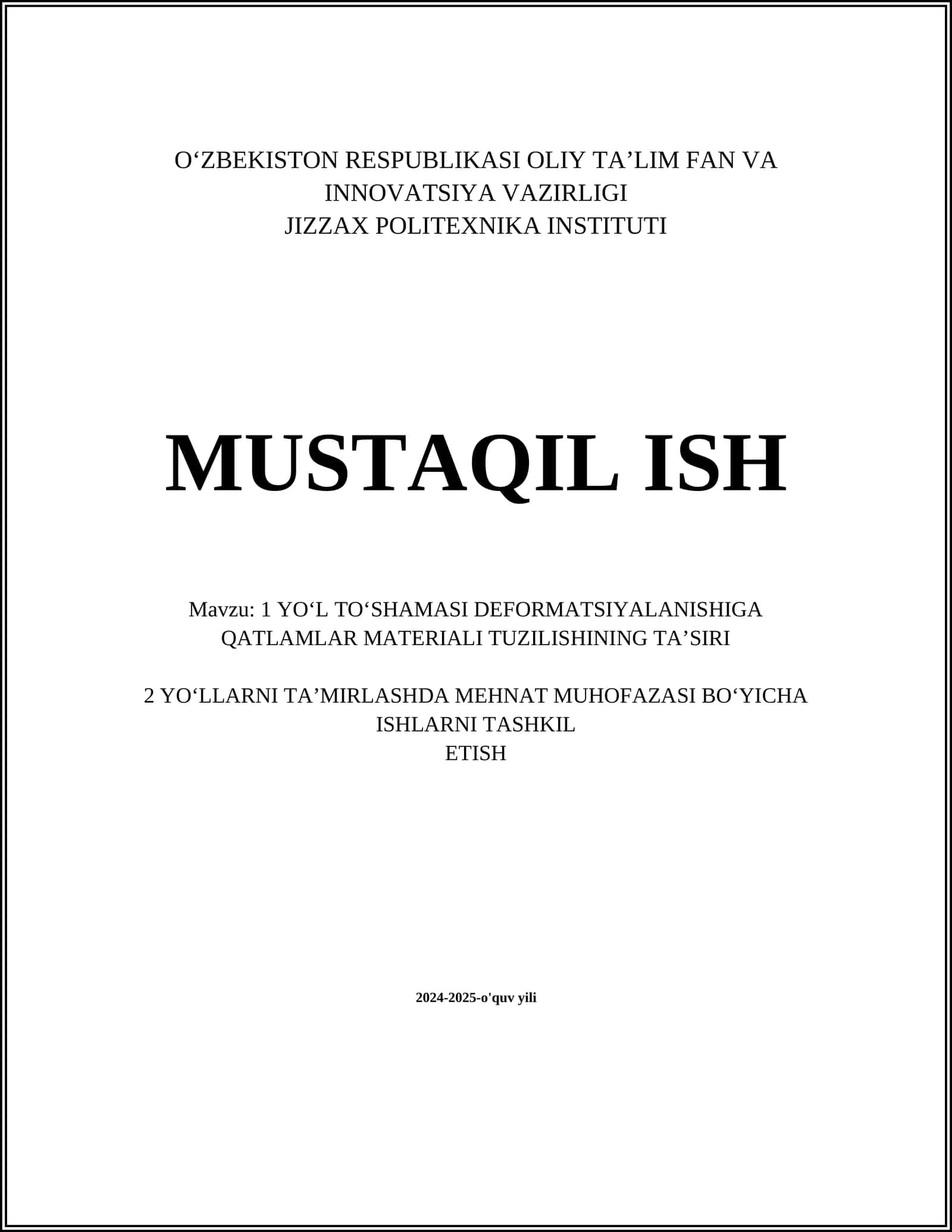 Yo‘l To‘shamasi Deformatsiyalanishiga Qatlamlar Materiali Tuzilishining Ta'siri 1