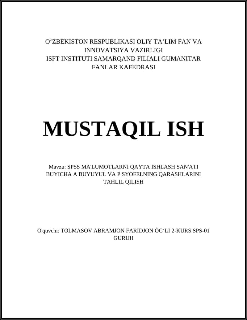 SPSS ma'lumotlarni tozalash metodologiyalari tahlili 1