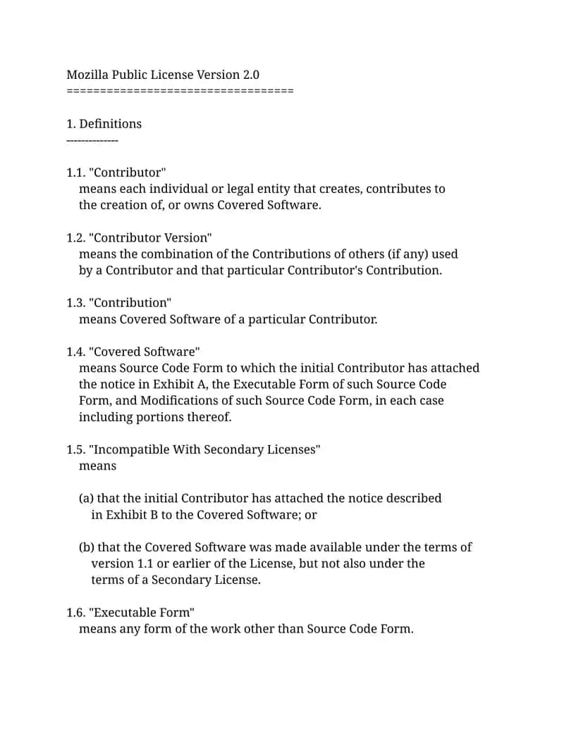 Mozilla Public License Version 2.0 1
