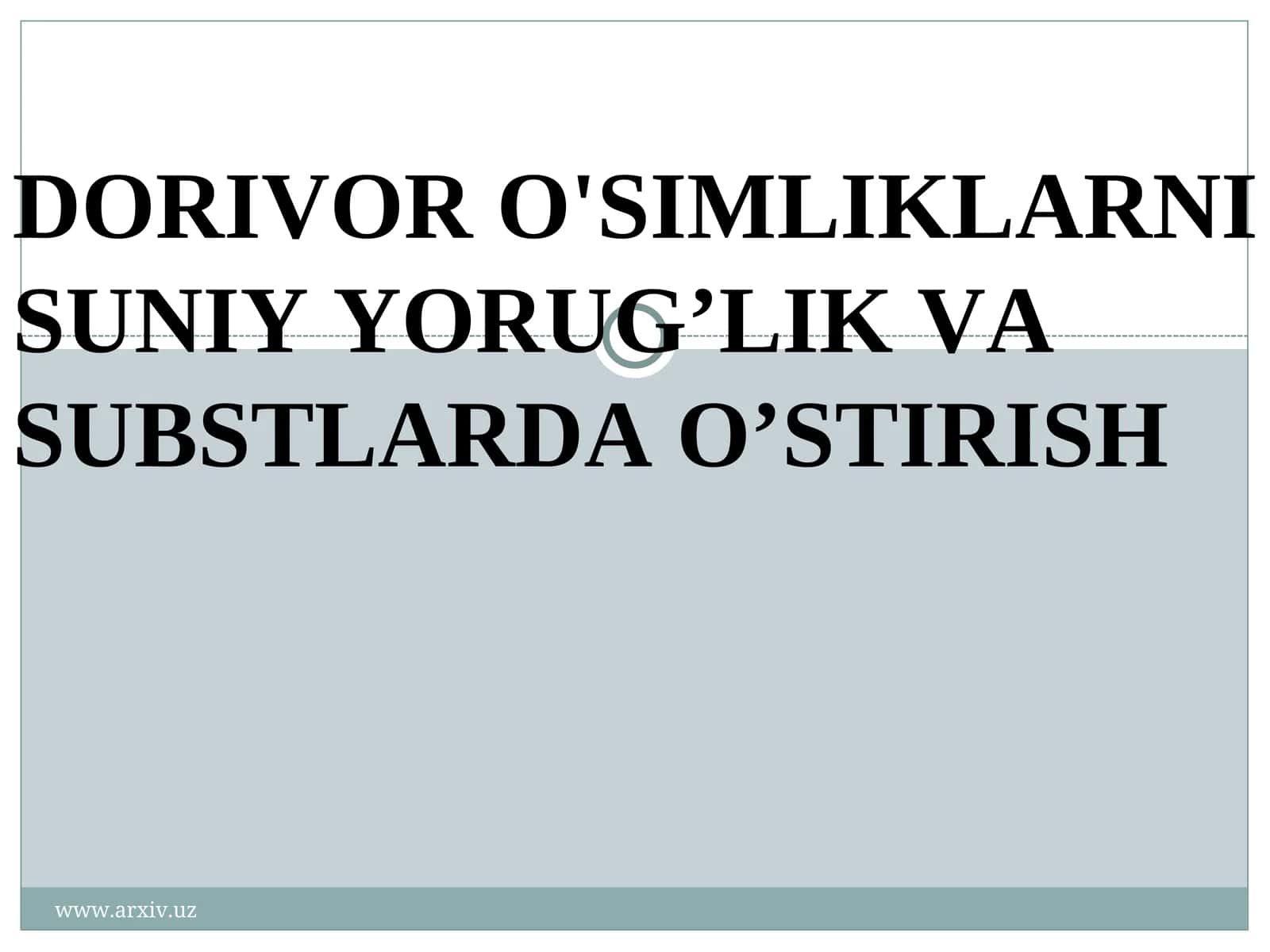 DORIVOR O'SIMLIKLARNI SUNIY YORUG’LIK VA SUBSTLARDA O’STIRISH 1