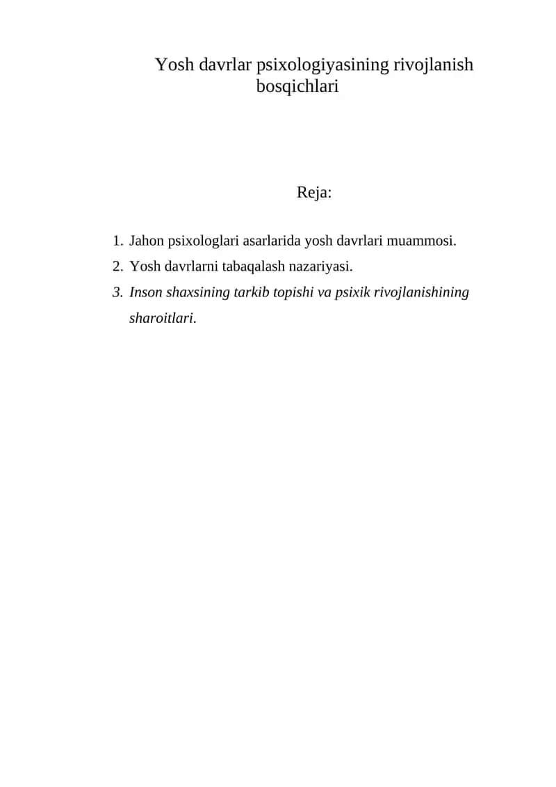 Yosh davrlar psixologiyasining rivojlanish bosqichlari 1