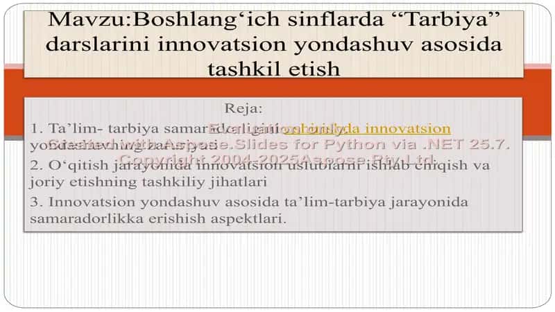 Boshlang‘ich sinflarda “Tarbiya” darslarini innovatsion yondashuv asosida tashkil etish 1