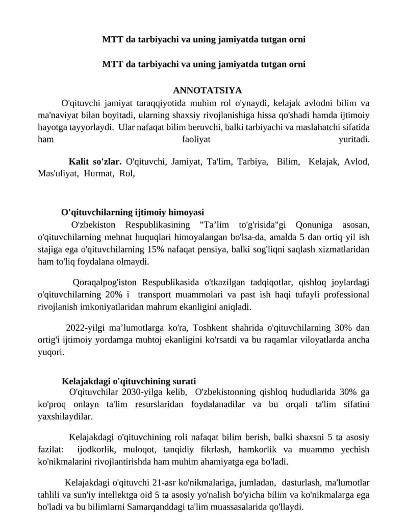 MTT da tarbiyachi va uning jamiyatda tutgan orni 1