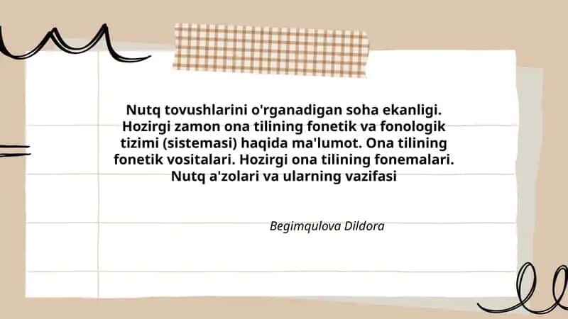 Nutq tovushlarini o'rganadigan soha ekanligi 1