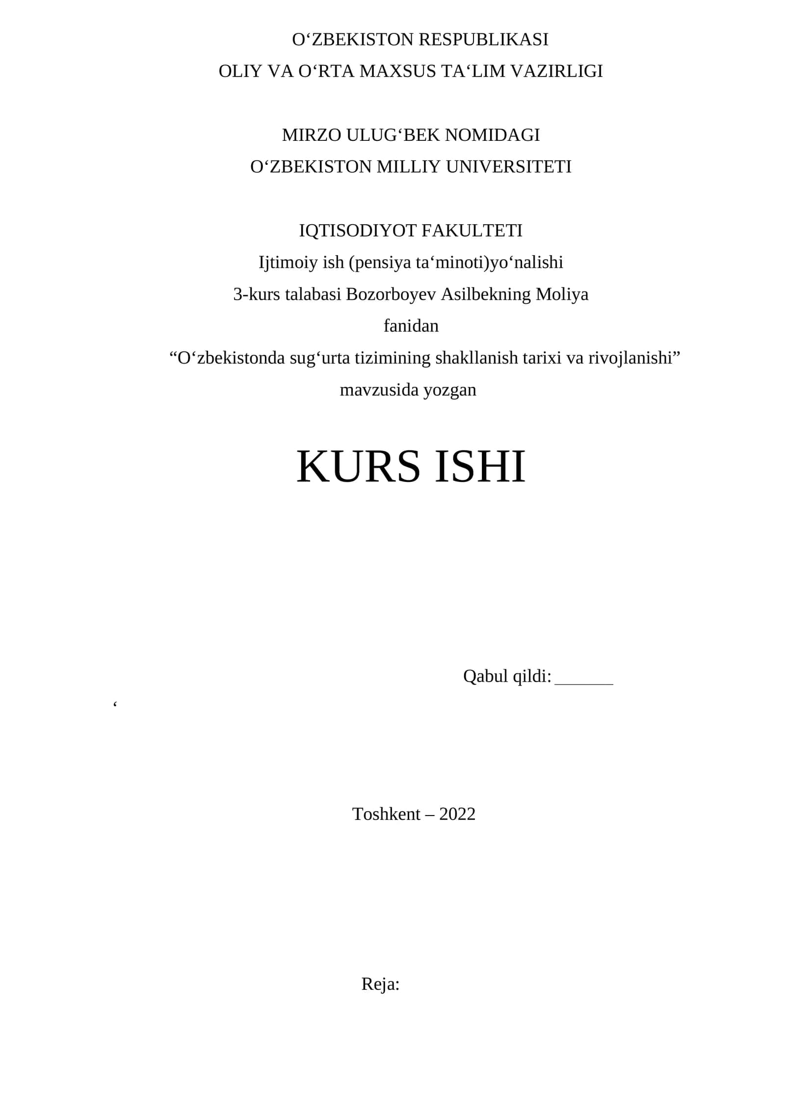 Оʻzbеkistоndа sugʻurtа tizimining shаkllаnish tаriхi vа rivоjlаnishi 1