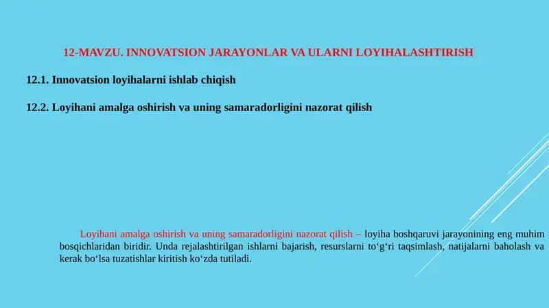 INNOVATSION JARAYONLAR VA ULARNI LOYIHALASHTIRISH 1