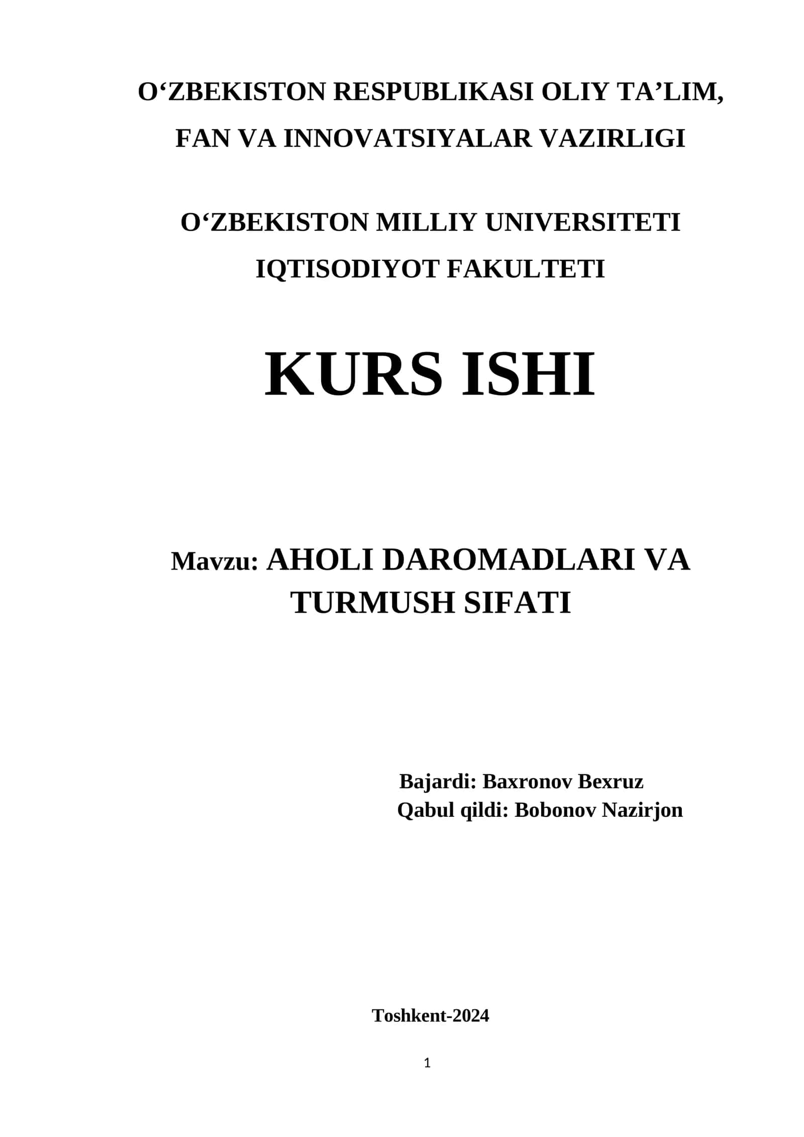 Aholi daromadlari va turmush sifati 1