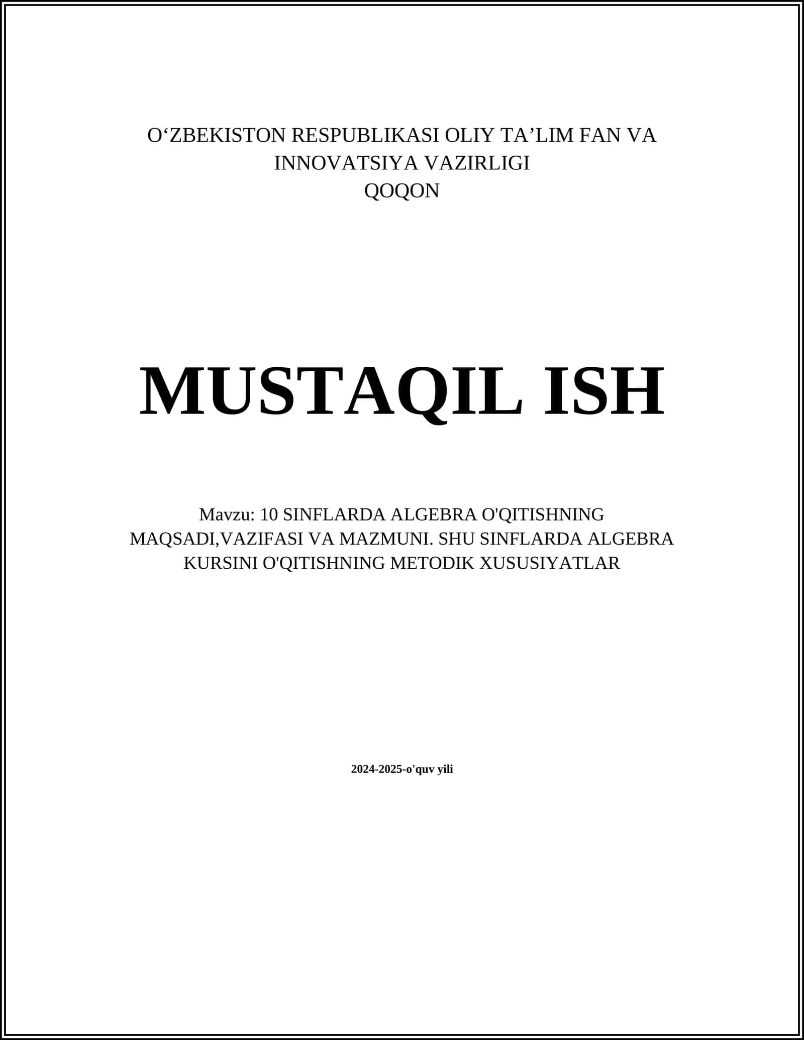 10 SINFLARDA ALGEBRA O'QITISHNING MAQSADI 1