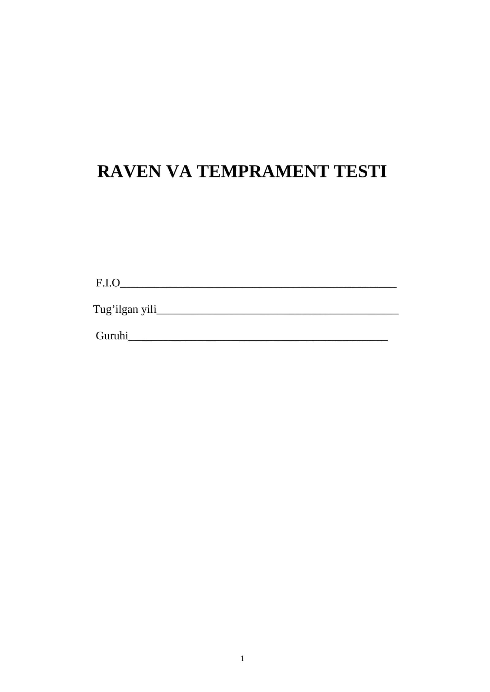 Yangi Raven testi. Psixologik testlar toplami 1