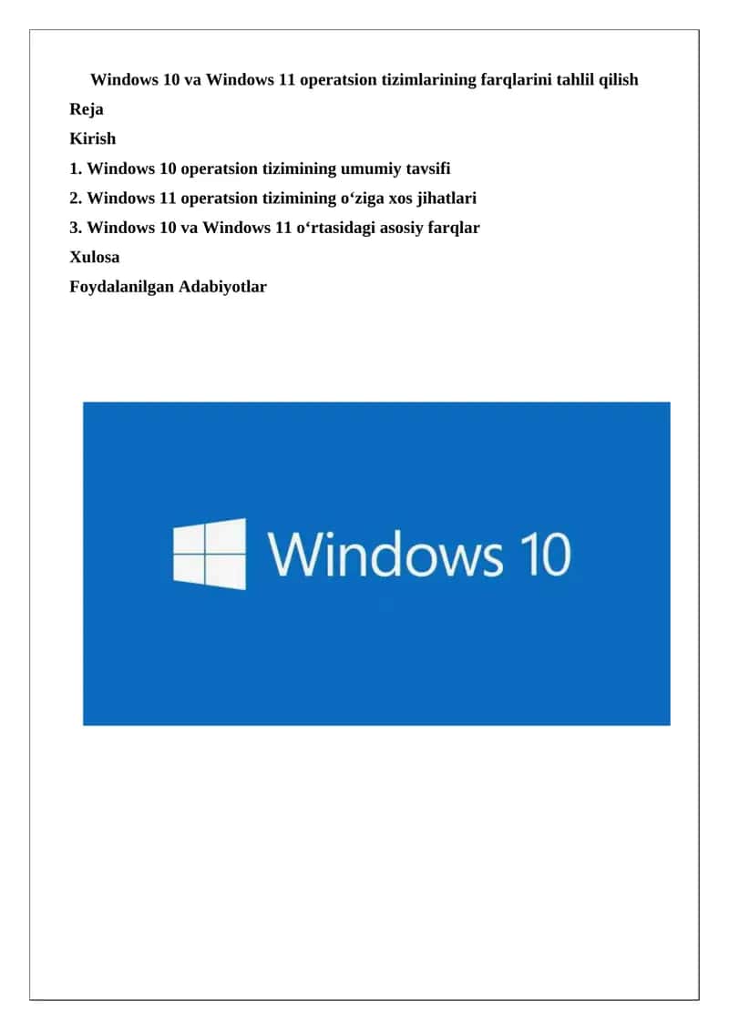 Windows 10 va Windows 11 operatsion tizimlarining farqlarini tahlil qilish 1