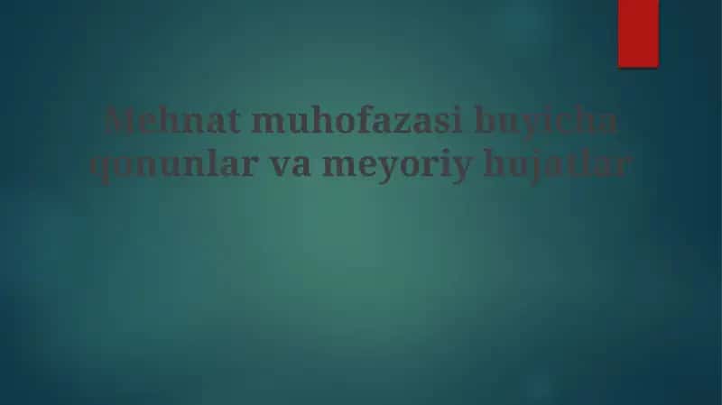 Mehnatni muhofaza qilish qonunchiligi va me'yoriy hujjatlar 1